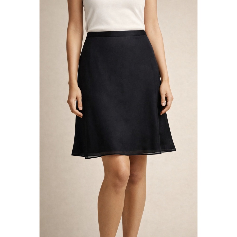 Talbots A-Line Skirt Size 16 Black Pure Silk Side Zip Lined  Vintage Y2K